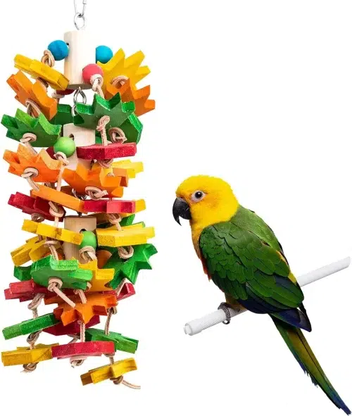 A Chewing Blocks Large 16in parrot toy, a large toy that features a variety of textured blocks that parrots can chew on and manipulate.