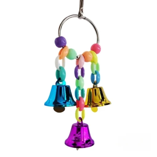 A Parakeet Bells toy, a fun and stimulating toy with a variety of brightly colored bells. The toy is durable and easy to install, and it is suitable for parakeets and other small birds.