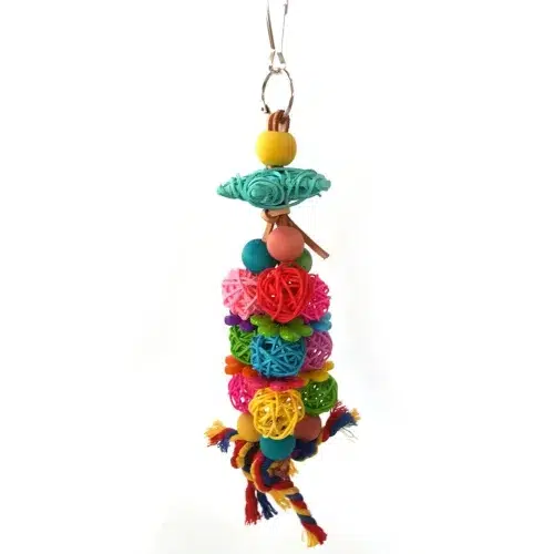 A Swing Vine Ball Parrot Toy, a fun and functional toy with a colorful vine ball, a sturdy swing, and a variety of textured surfaces. The toy is durable and easy to install, and it is suitable for parrots of all sizes and breeds.